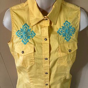 NEW Gold Ladies sleeveless shirt with embroidered flair Size XS